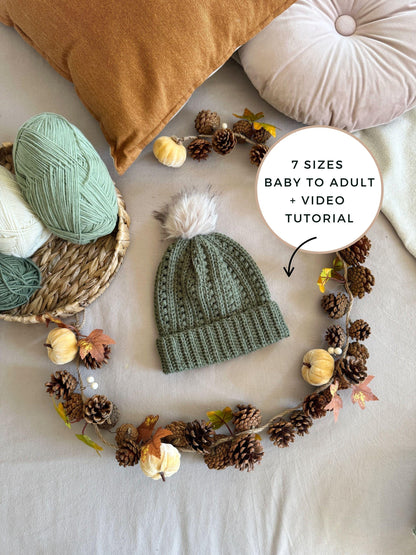 CROCHET PATTERN + VIDEO - Puff Stitch Hat Crochet Pattern | Worsted Weight Beanie 7 Sizes Baby to Adult | Quick Winter Gift or Market Seller